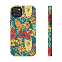 Vintage Floral Surfboard Blue and Yellow Tough Phone Cases, Case-Mate! Summer Vibes!