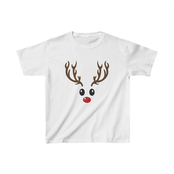 Reindeer Face Red Nose Unisex Kids Heavy Cotton Graphic Tees! Foxy Kids! Winter Vibes!