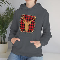 Minimalistic Deer Buffalo Plaid Unisex Heavy Blend Hooded Sweatshirt! Winter Vibes!