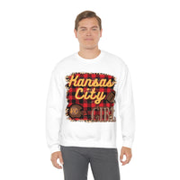 Kansas City Girl Football Buffalo Plaid Unisex Heavy Blend Crewneck Sweatshirt! Football Season!