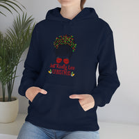 Just Really Love Christmas Bun Girl Unisex Heavy Blend Hooded Sweatshirt! Winter Vibes!