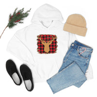 Minimalistic Deer Buffalo Plaid Unisex Heavy Blend Hooded Sweatshirt! Winter Vibes!