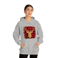 Minimalistic Deer Buffalo Plaid Unisex Heavy Blend Hooded Sweatshirt! Winter Vibes!