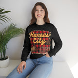 Kansas City Girl Football Buffalo Plaid Unisex Heavy Blend Crewneck Sweatshirt! Football Season!