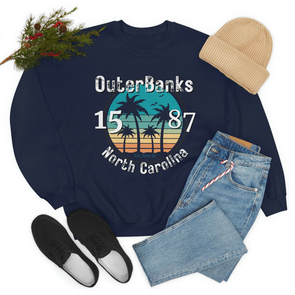 Outer Banks North Carolina 1587 Blue Unisex Heavy Blend Crewneck Sweatshirt! Summer Vibes!