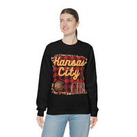 Kansas City Girl Football Buffalo Plaid Unisex Heavy Blend Crewneck Sweatshirt! Football Season!