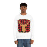 Minimalistic Buffalos Plaid Deer Holiday Unisex Heavy Blend Crewneck Sweatshirt! Winter Vibes!