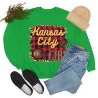 Kansas City Girl Football Buffalo Plaid Unisex Heavy Blend Crewneck Sweatshirt! Football Season!