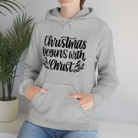 Christmas Begins With Christ Unisex Heavy Blend Hooded Sweatshirt! Winter Vibes!