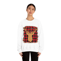 Minimalistic Buffalos Plaid Deer Holiday Unisex Heavy Blend Crewneck Sweatshirt! Winter Vibes!