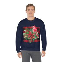 Red Cardinal Buffalo Print Holiday Unisex Heavy Blend Crewneck Sweatshirt! Winter Vibes!