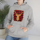 Minimalistic Deer Buffalo Plaid Unisex Heavy Blend Hooded Sweatshirt! Winter Vibes!