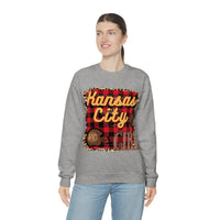 Kansas City Girl Football Buffalo Plaid Unisex Heavy Blend Crewneck Sweatshirt! Football Season!