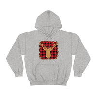 Minimalistic Deer Buffalo Plaid Unisex Heavy Blend Hooded Sweatshirt! Winter Vibes!