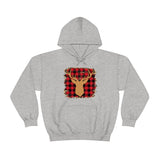 Minimalistic Deer Buffalo Plaid Unisex Heavy Blend Hooded Sweatshirt! Winter Vibes!