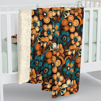 Vintage Orange and Teal Floral Sherpa Fleece Blanket!