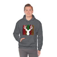 Paint Striped Deer Head Holiday Unisex Heavy Blend Hooded Sweatshirt! Winter Vibes!