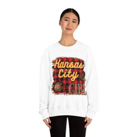 Kansas City Girl Football Buffalo Plaid Unisex Heavy Blend Crewneck Sweatshirt! Football Season!