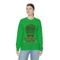 Just Really Love Christmas Bun Girl holiday Lights Unisex Heavy Blend Crewneck Sweatshirt! Winter Vibes!