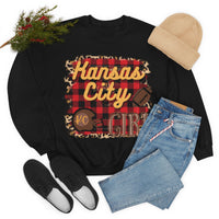 Kansas City Girl Football Buffalo Plaid Unisex Heavy Blend Crewneck Sweatshirt! Football Season!