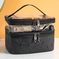 Sparkling Diamond Lattice Travel Makeup Bag - Waterproof, Multi-Function Cosmetic Case