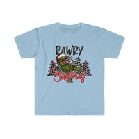 Rustic Rawry Christmas Dinosaur Holiday Unisex Graphic Tees! Winter Vibes!