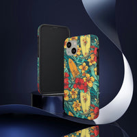 Vintage Floral Surfboard Blue and Yellow Tough Phone Cases, Case-Mate! Summer Vibes!