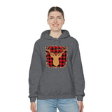 Minimalistic Deer Buffalo Plaid Unisex Heavy Blend Hooded Sweatshirt! Winter Vibes!