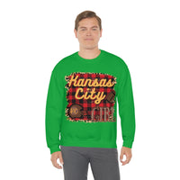 Kansas City Girl Football Buffalo Plaid Unisex Heavy Blend Crewneck Sweatshirt! Football Season!