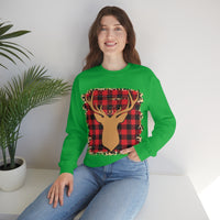 Minimalistic Buffalos Plaid Deer Holiday Unisex Heavy Blend Crewneck Sweatshirt! Winter Vibes!