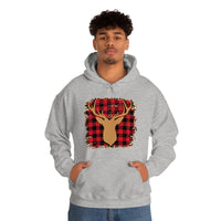 Minimalistic Deer Buffalo Plaid Unisex Heavy Blend Hooded Sweatshirt! Winter Vibes!