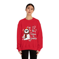 Tis The Season To Sparkle Snowman Unisex Heavy Blend Crewneck Sweatshirt! Winter Vibes!