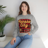 Kansas City Girl Football Buffalo Plaid Unisex Heavy Blend Crewneck Sweatshirt! Football Season!