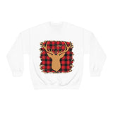 Minimalistic Buffalos Plaid Deer Holiday Unisex Heavy Blend Crewneck Sweatshirt! Winter Vibes!