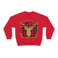 Minimalistic Buffalos Plaid Deer Holiday Unisex Heavy Blend Crewneck Sweatshirt! Winter Vibes!