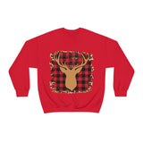 Minimalistic Buffalos Plaid Deer Holiday Unisex Heavy Blend Crewneck Sweatshirt! Winter Vibes!