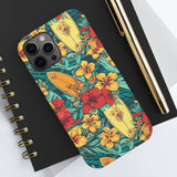 Vintage Floral Surfboard Blue and Yellow Tough Phone Cases, Case-Mate! Summer Vibes!