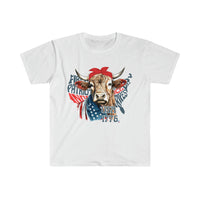 Highlander Cow USA 1776 Independence Day Unisex Graphic Tees!