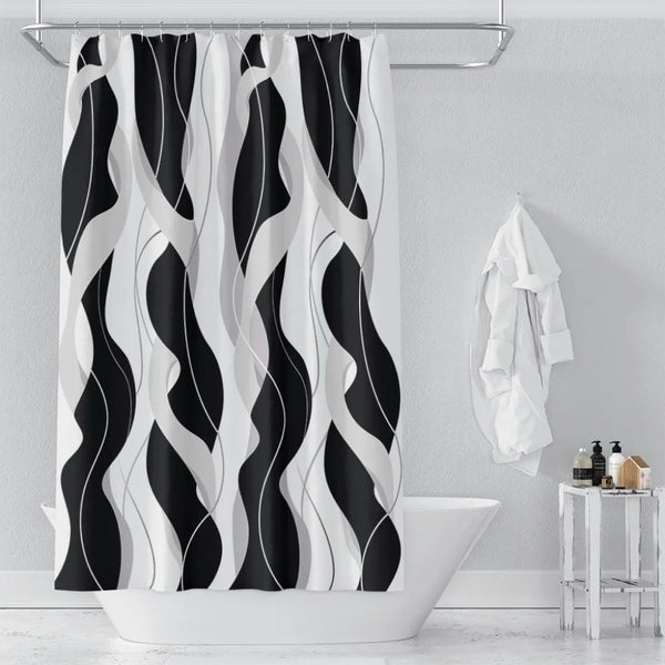 Modern Striped Polyester Shower Curtain